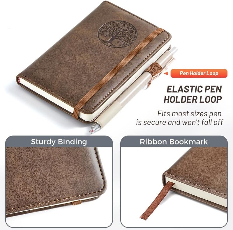 BIYUNRO Small Pocket Notebook, Leather Journal Mini (Wood) - Image 3